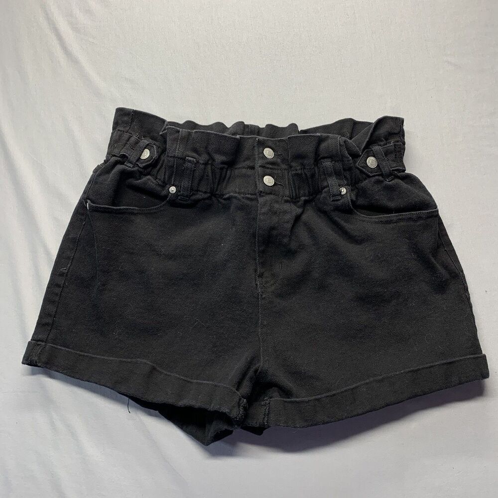 Almost Famous Women's Size Large Black Denim Paperbag Shorts